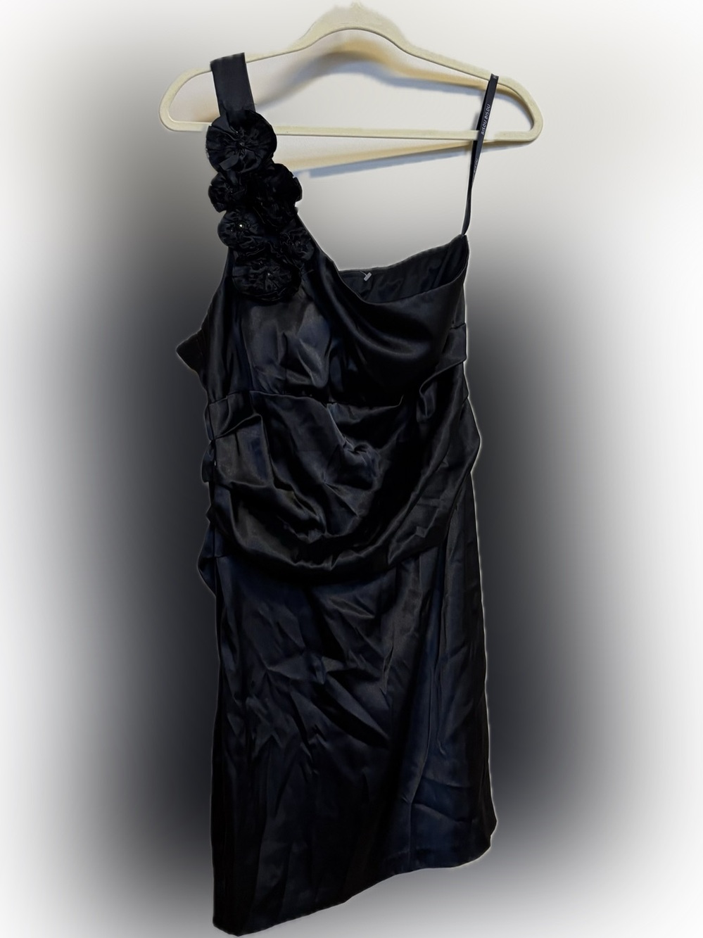 Bisou Bisou Black One-Shoulder Cocktail Dress with Floral Accent
